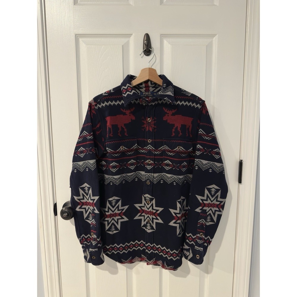Vintage Polo Ralph Lauren Aztec Winter Theme Flannel Button Shirt Men's MEDIUM